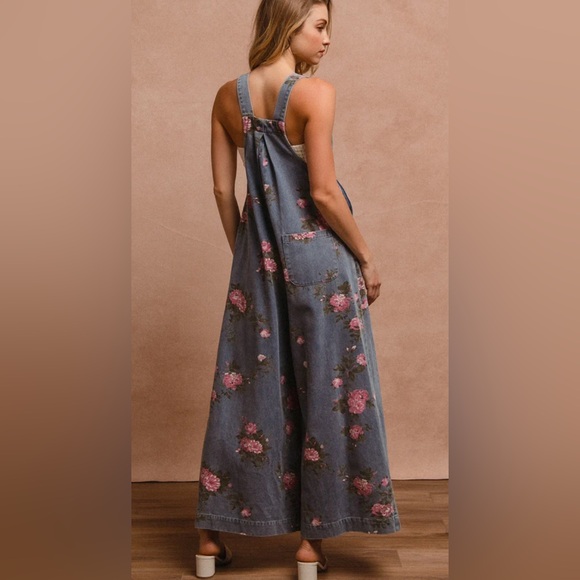 BiBi Floral Denim Jumpsuit/New Wih Tags. - Picture 3 of 9